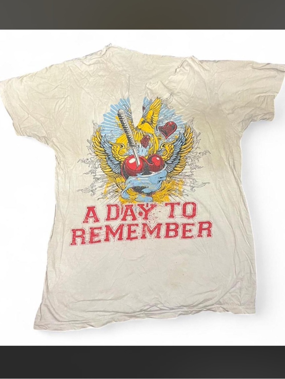 OG A Day To Remember Cut V Neck Graphic Tee - Cream Band Shirt Size M